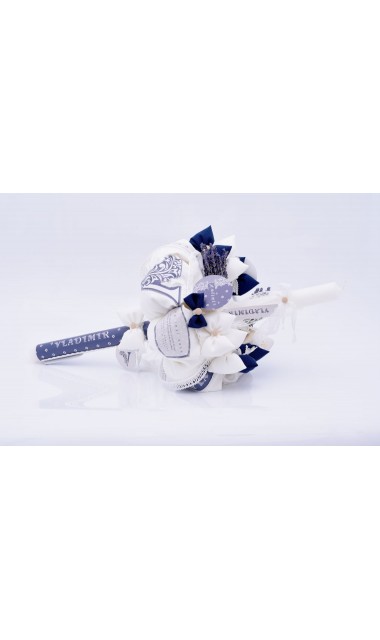 Lumanare botez baiati cu papioane bleumarin, 65x4cm, Retro Chic 4
